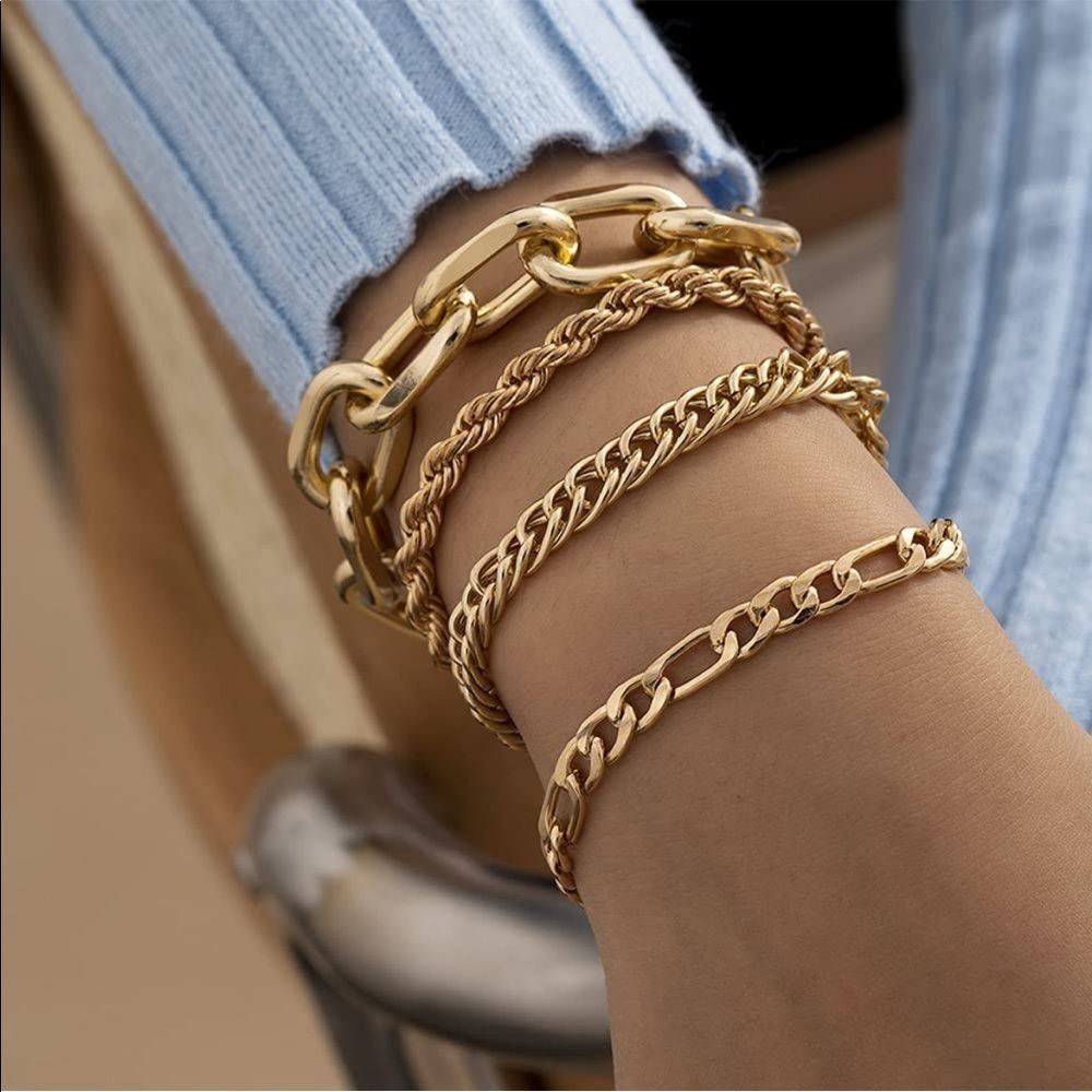 Chunky 14k Gold Plated Bracelet Set